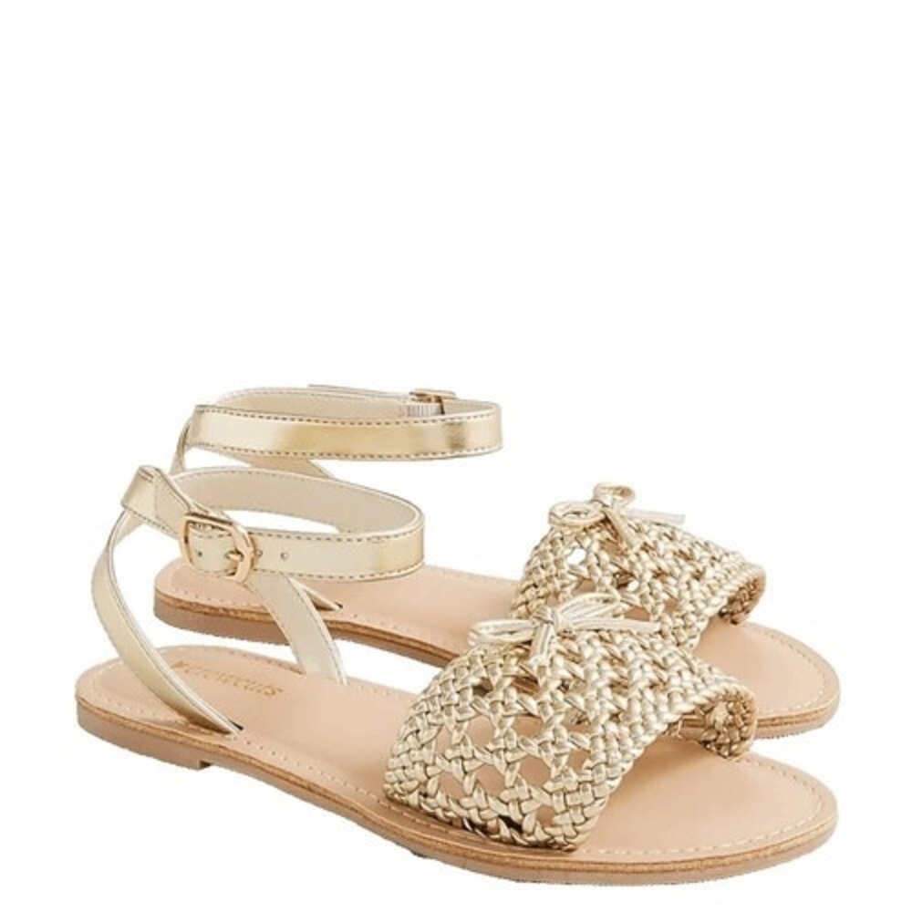 J.Crew Crewcuts Girls Metallic Gold Woven Bow Ankle Strap Sandals K10 BY295
